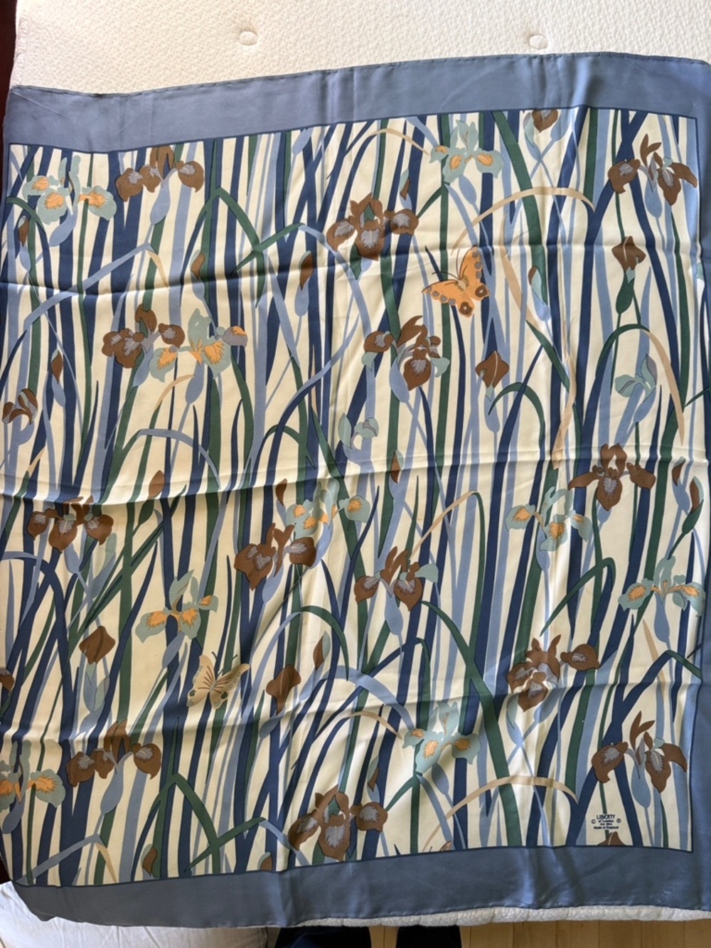 Liberty of London Blue, Green & Brown Floral Silk Scarf